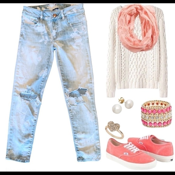 AMERICAN Eagle Floral Bleach Stamp Distressed Jegging Crop Jeans Size 0 - Picture 13 of 14